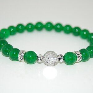 St Benedict Bracelet,Jade Bracelet,St. Benedict Medal,Protection,Strength,Faith